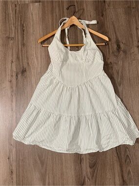 wild fable White and Green Striped Halter Mini Dress